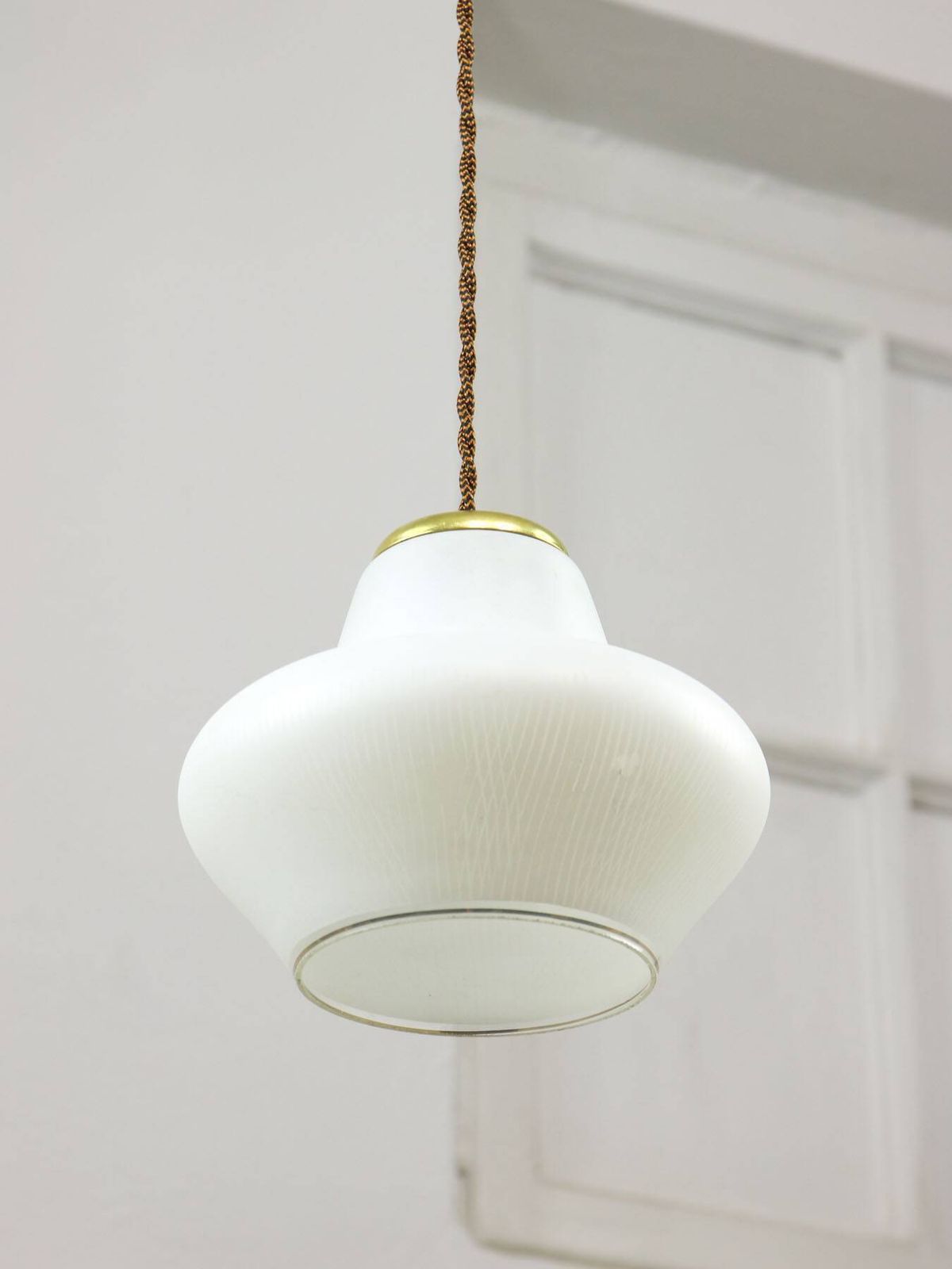 Small Italian Mid Century Pendant Lamp In Brass And Opaline Glass photo 187.0