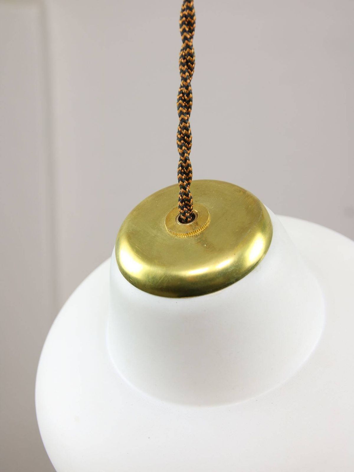 Small Italian Mid Century Pendant Lamp In Brass And Opaline Glass photo vinterior