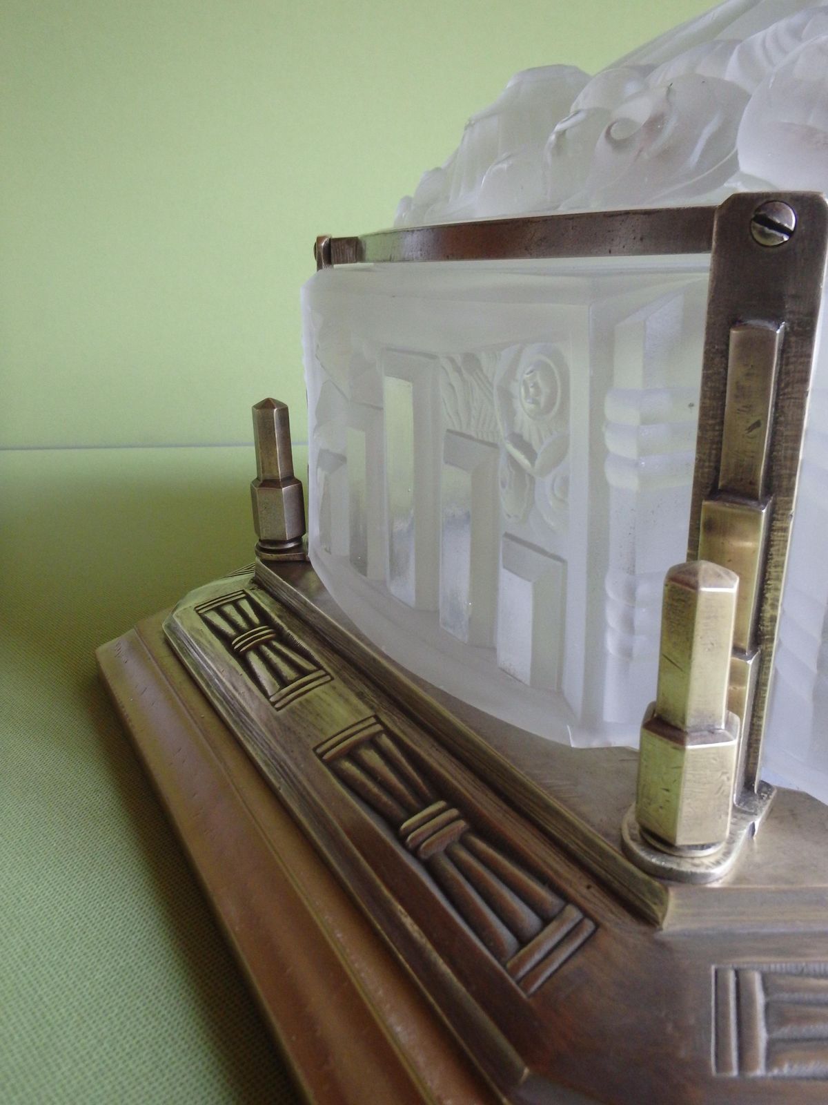 Paire Art Deco Large Ceiling Lamp Geometrical Flower Glass And Brass Verlys photo vintage