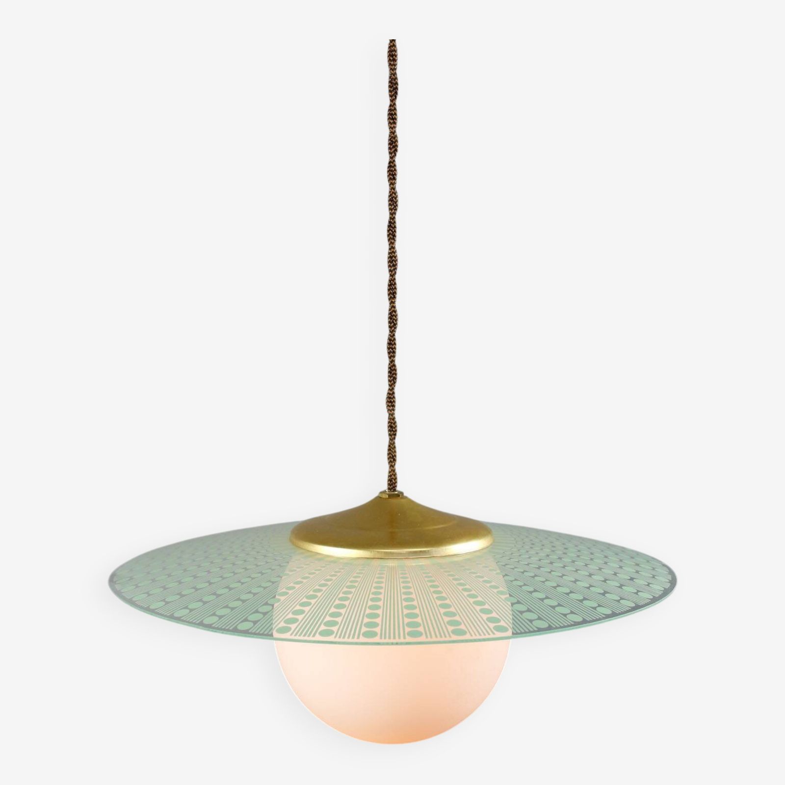 Mid Century Italian Angel Pendant Lamp In Brass And Opaline Glass