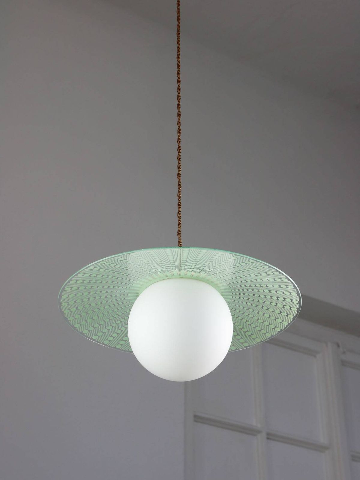 photo furniture Mid Century Italian Angel Pendant Lamp In Brass And Opaline Glass