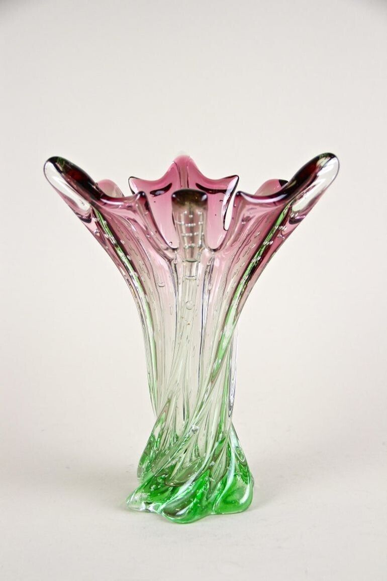 20th Century Sommerso Murano Glass Vase   Pink/ Green, Italy, Circa 1960/70 photo Home Decor
