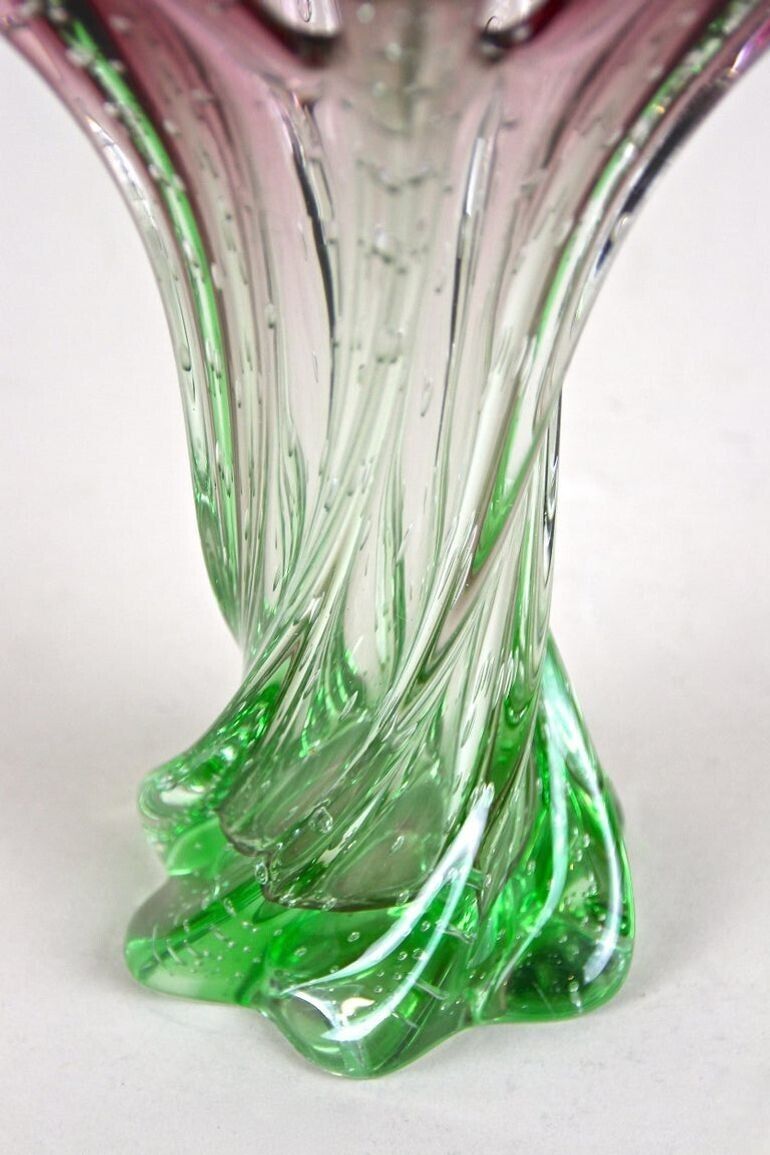 photo for sale 20th Century Sommerso Murano Glass Vase   Pink/ Green, Italy, Circa 1960/70