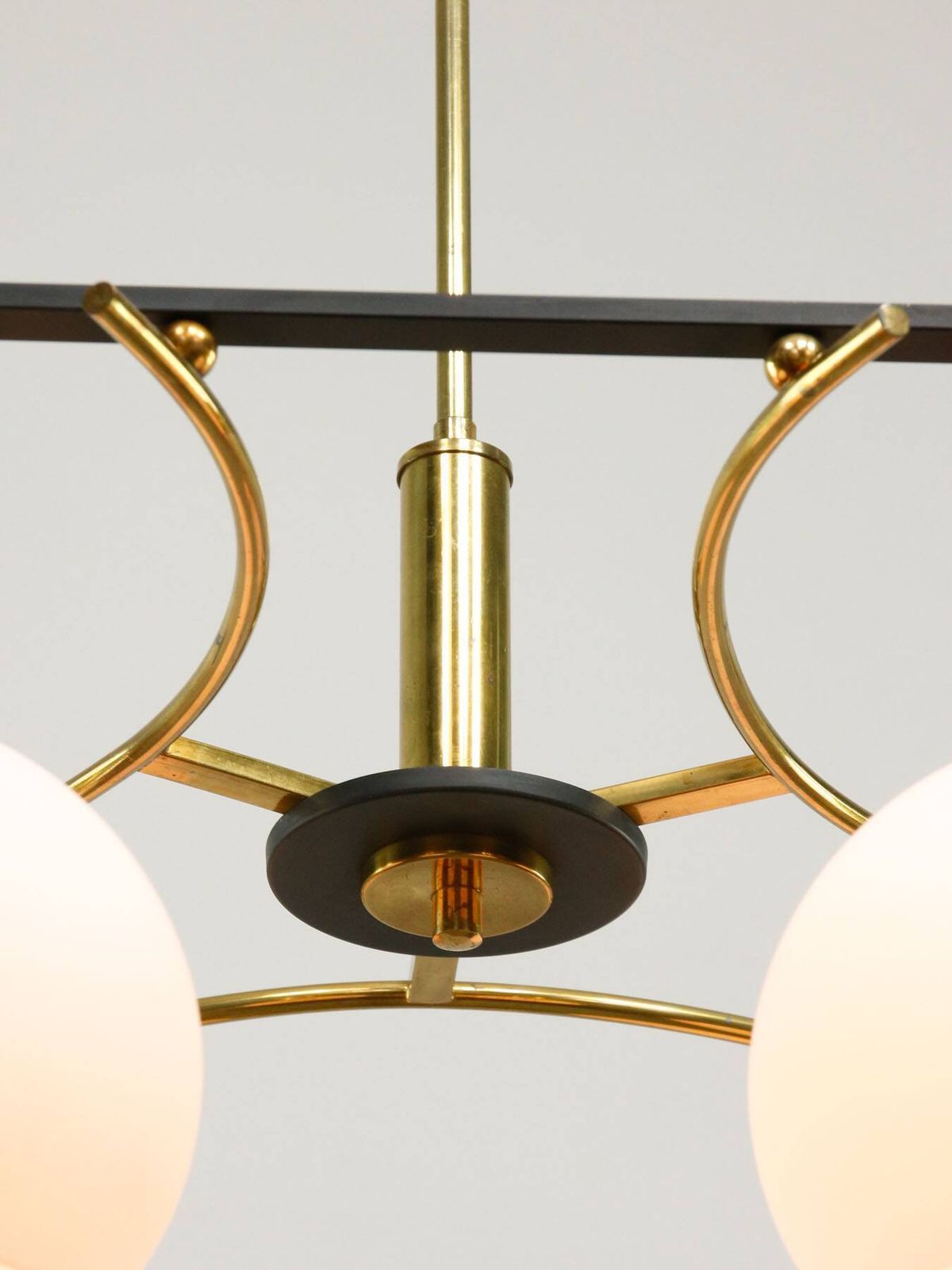 Mid Century Modern Italian Brass And Opaline Chandelier photo vinterior