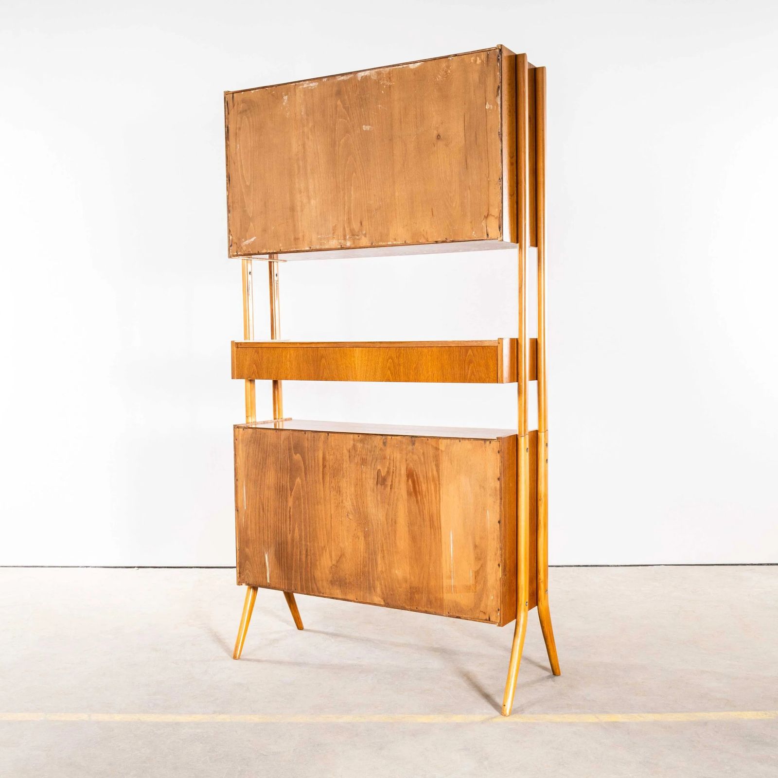 1960’s Tall Glass Mid Century Shelving Unit photo vintage
