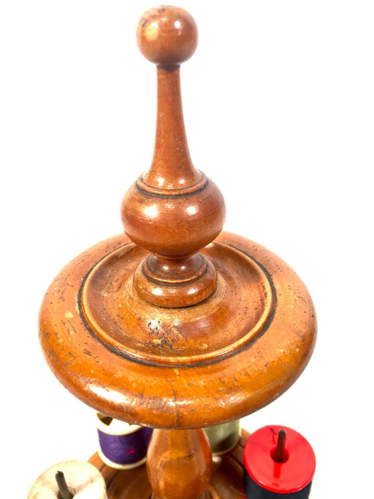 Antique Victorian Wood Sewing Bobbin Stand / Tabletop Cotton Spool Holder C.1890 photo for sale
