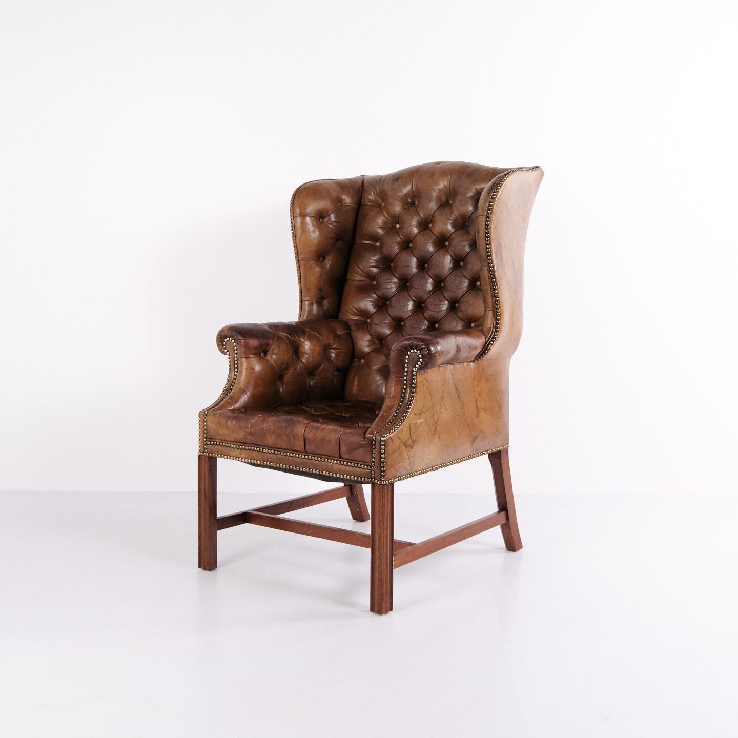 Wingback Armchair – Brown Original Leather  – George III Style – Circa 1910 photo for sale