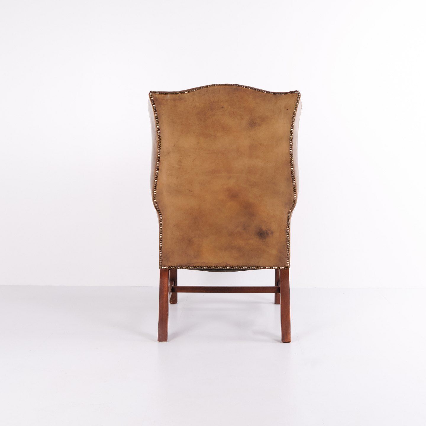 Wingback Armchair – Brown Original Leather  – George III Style – Circa 1910 photo vinterior