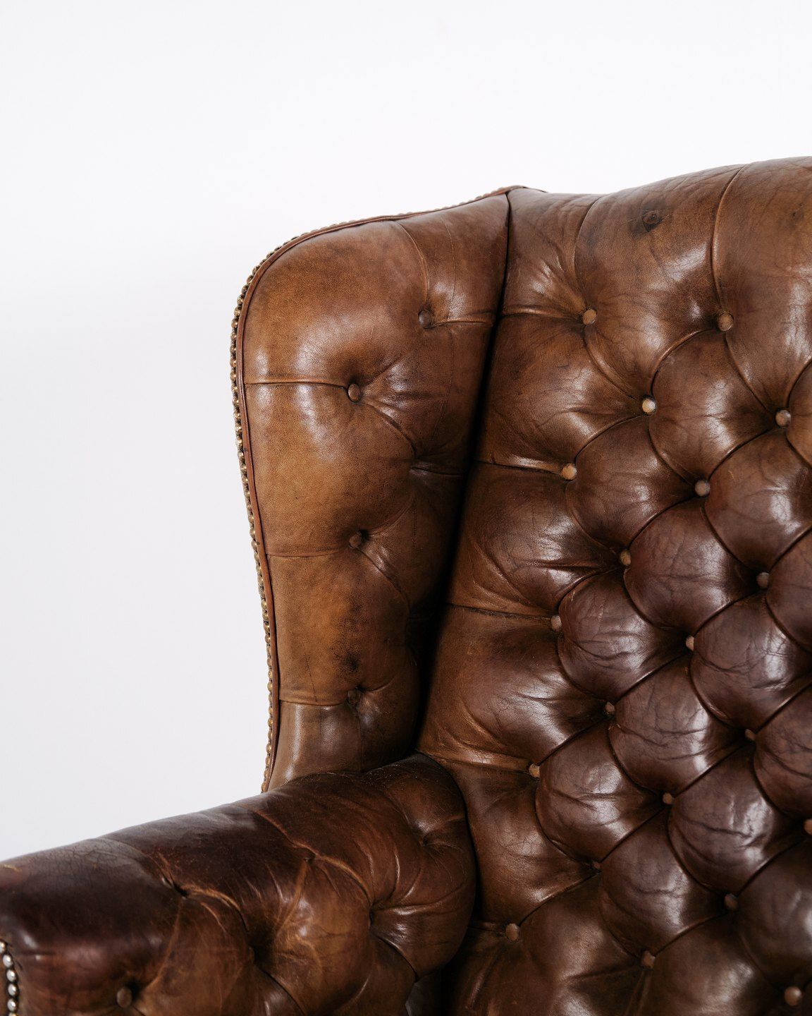 Wingback Armchair – Brown Original Leather  – George III Style – Circa 1910 photo buy