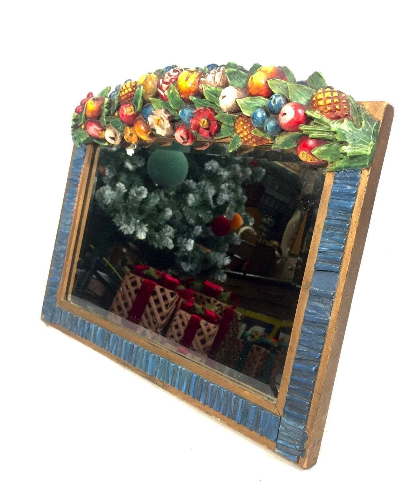 Antique Tabletop Mirror Barbola Decorative Style With Fruit & Flowers C.1930 photo furniture