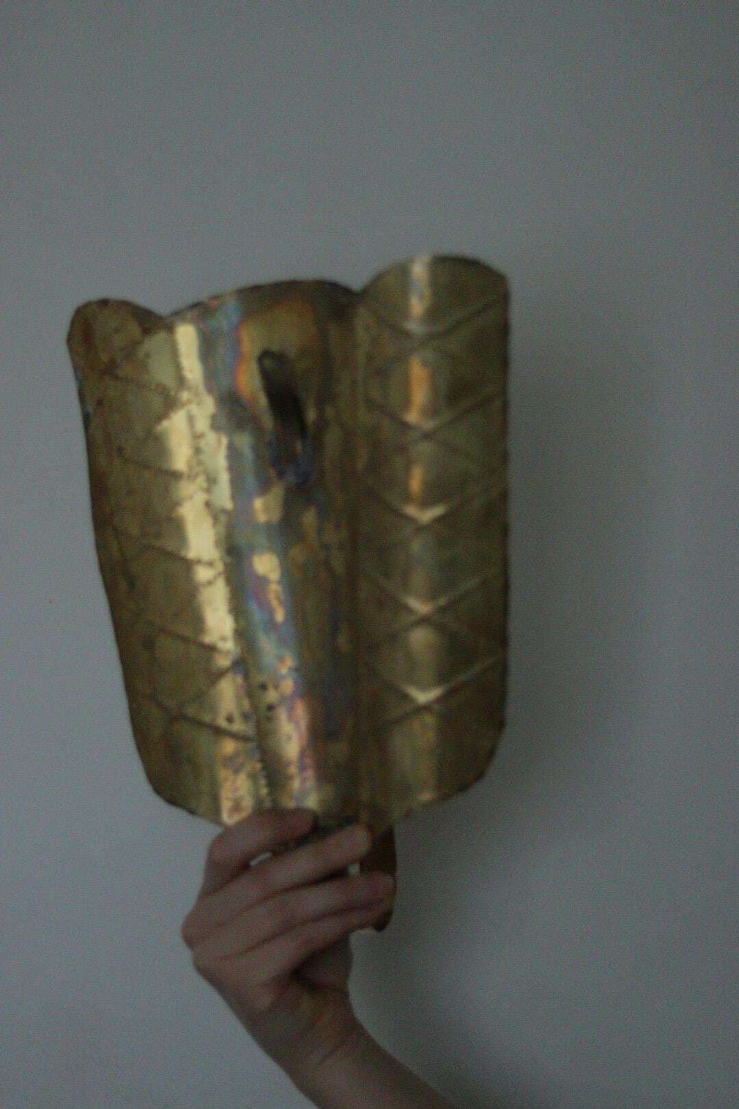 Pair Of Mid Century Swedish Brass Shield Shape Sconces photo for sale