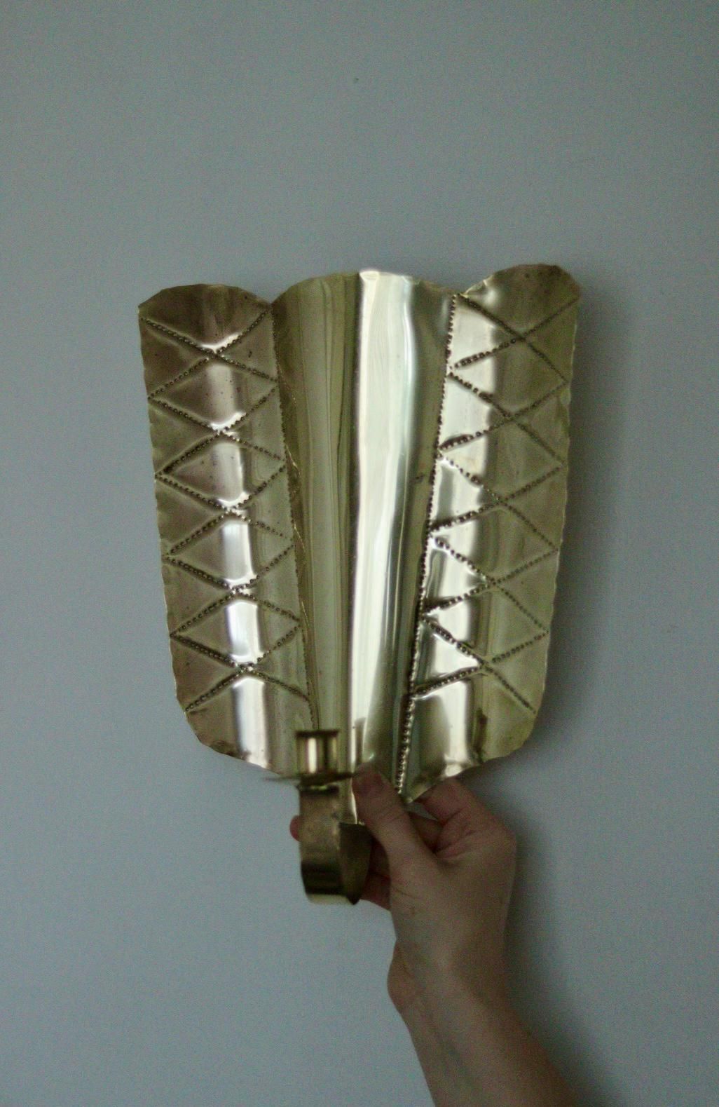 photo vintage Pair Of Mid Century Swedish Brass Shield Shape Sconces