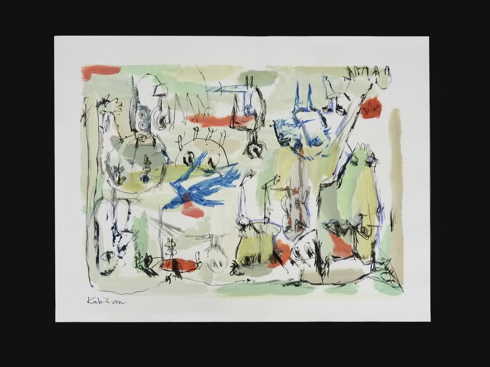 Mixed Media, Art Brut/Figurative Art/Singular Art, Signed Kabian (Jean Baptiste), 50 X 65 Cm (19.68 X 25.59 In)