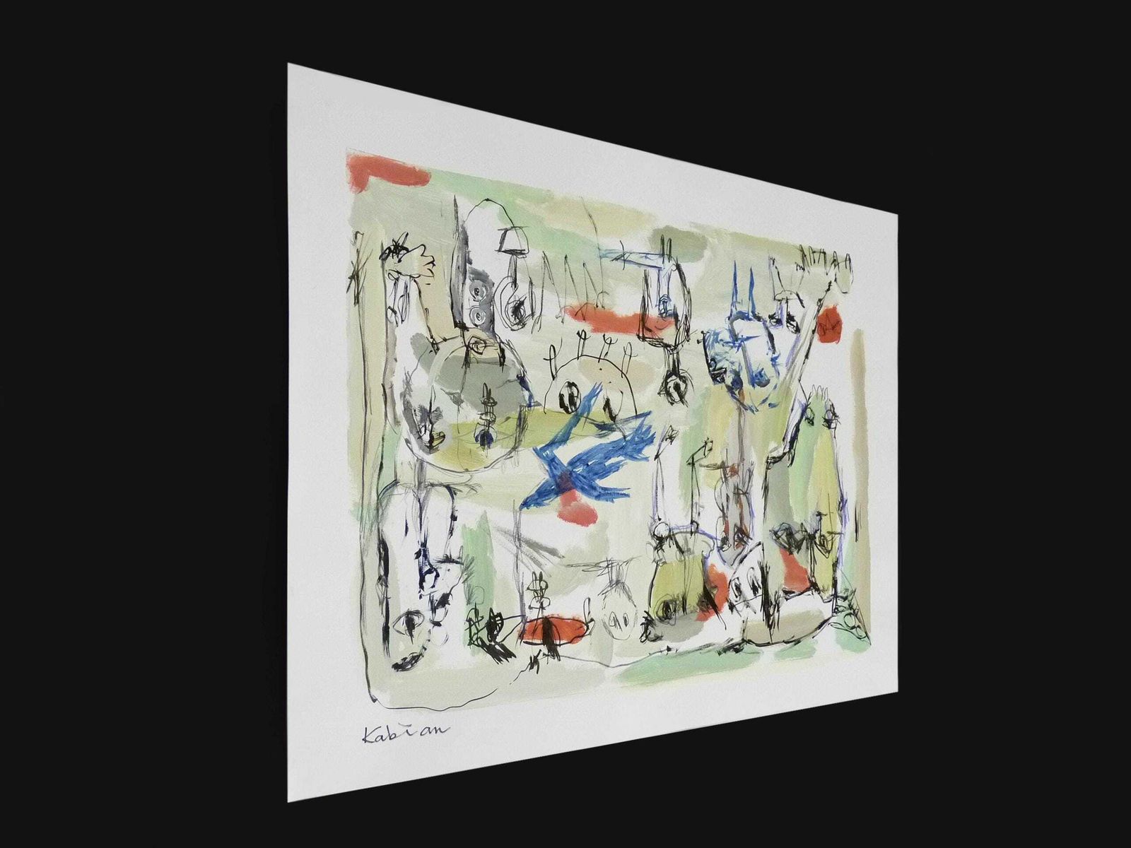 Mixed Media, Art Brut/Figurative Art/Singular Art, Signed Kabian (Jean Baptiste), 50 X 65 Cm (19.68 X 25.59 In) photo furniture