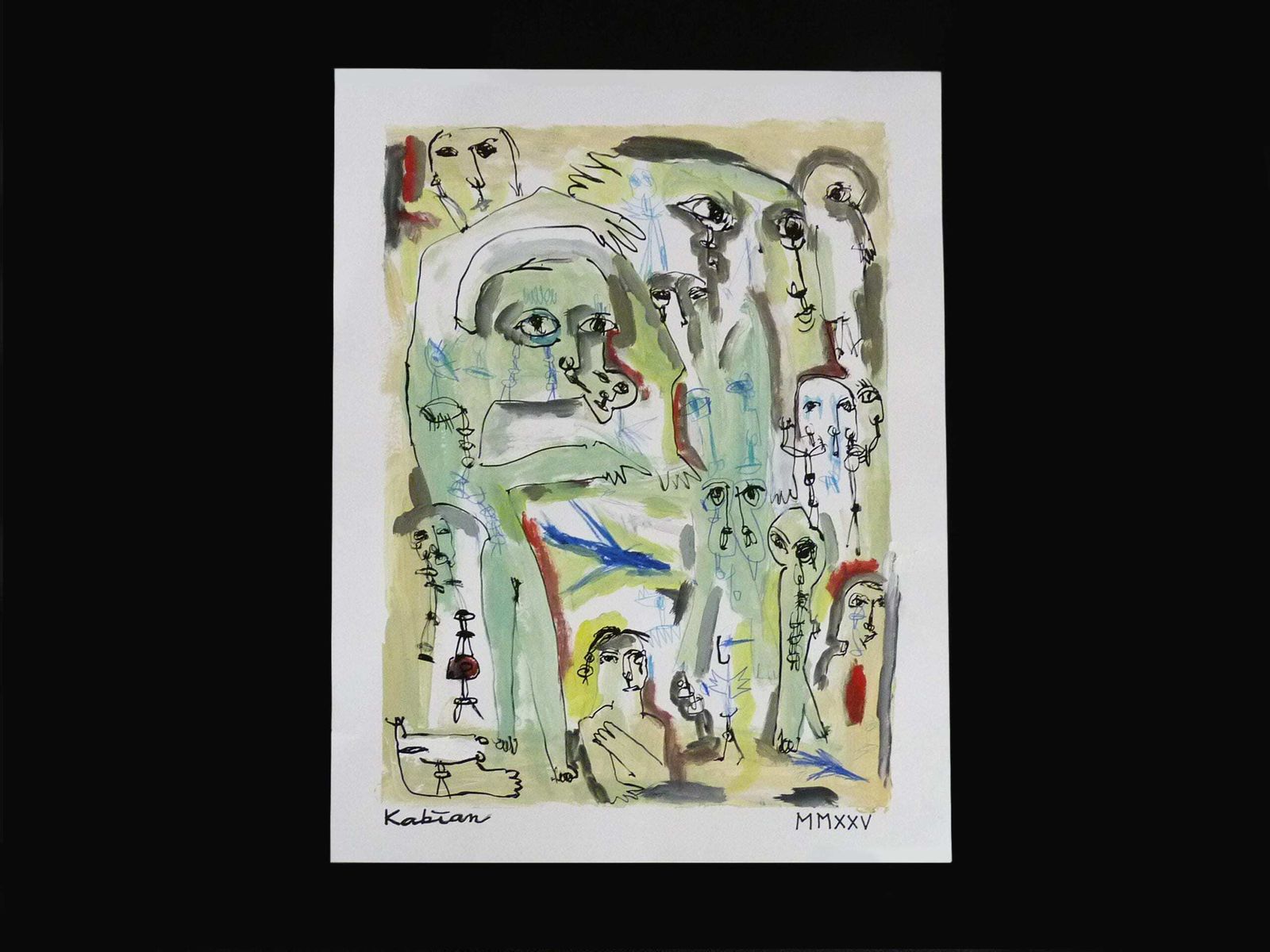 Mixed Media, Art Brut/Figurative Art/Singular Art, Signed Kabian (Jean Baptiste), 50 X 65 Cm (19.68 X 25.59 In)
