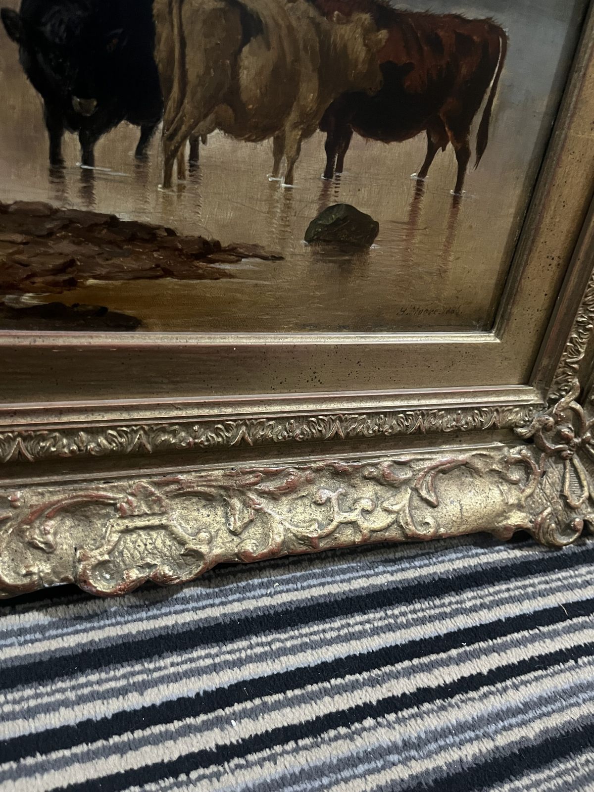 photo vintage Henry Moore Landscape Original Framed  Painting 1886 Oil On Canvas