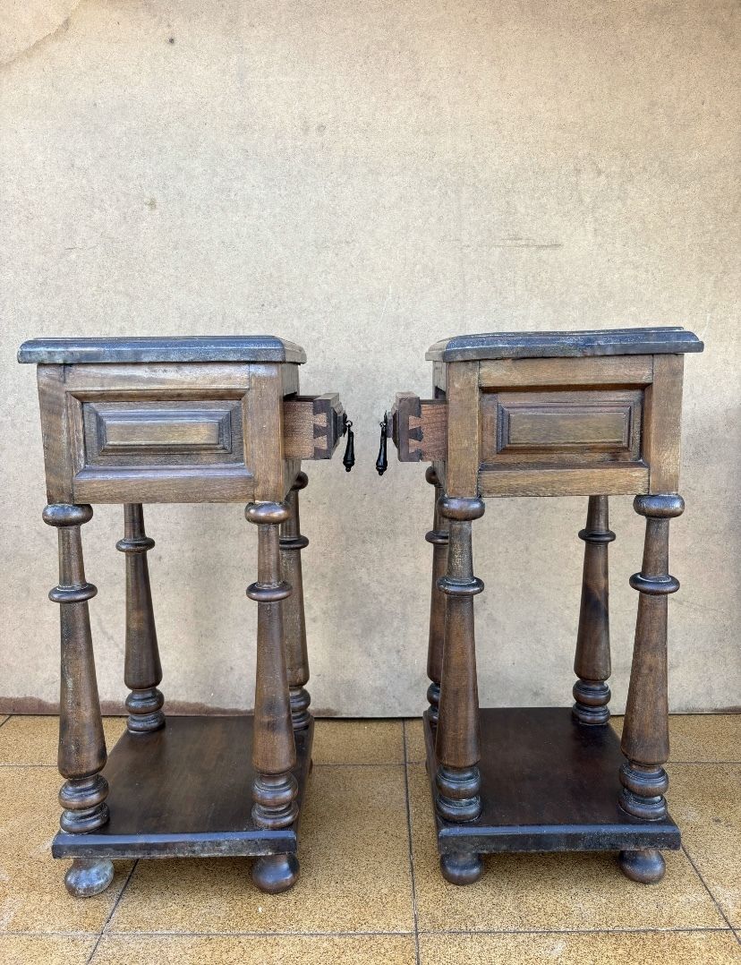 Pair Of Spanish Baroque Revival Oak Pedestal Side Tables With Drawers, Circa 1920 photo Furniture
