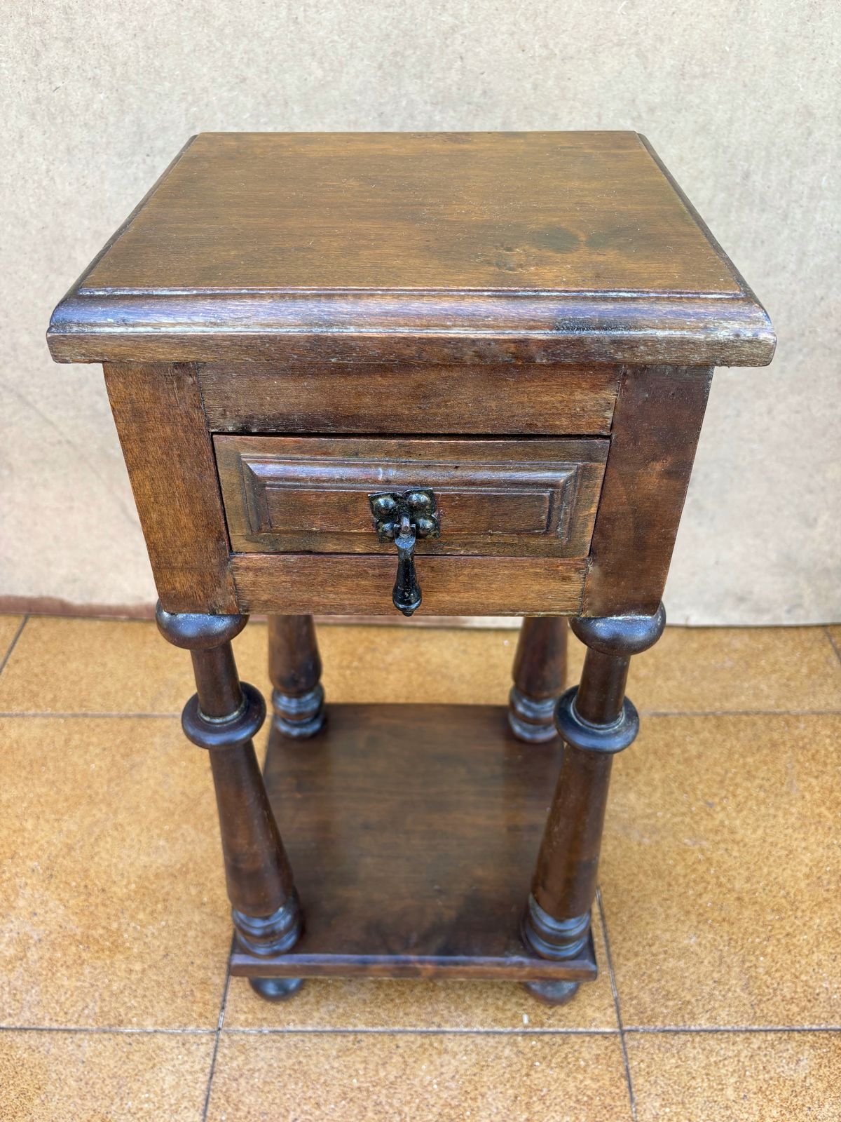 photo furniture Pair Of Spanish Baroque Revival Oak Pedestal Side Tables With Drawers, Circa 1920