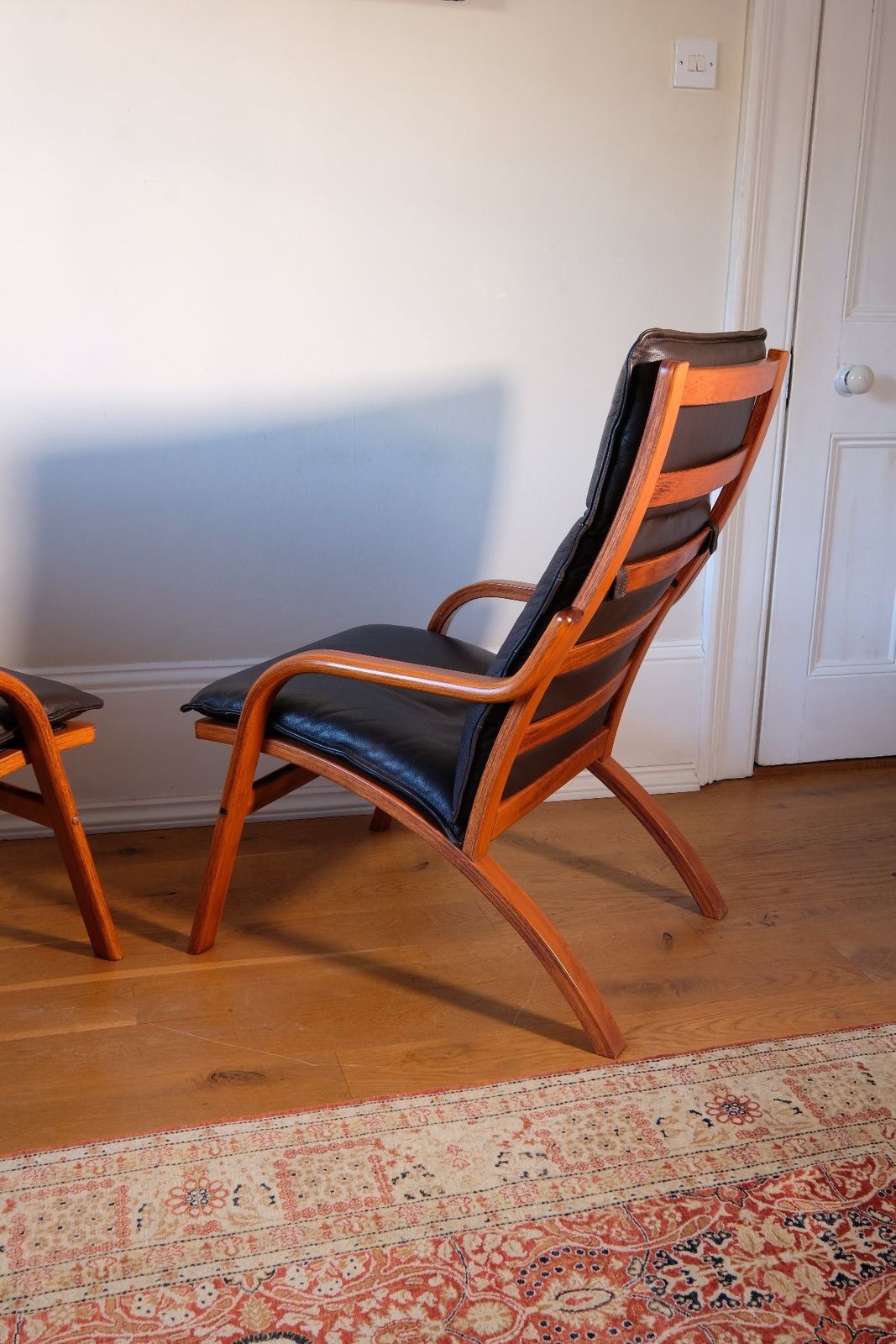 Furniture Pair Of Vintage Danish Stouby Bentwood Leather Lounge Chairs photo