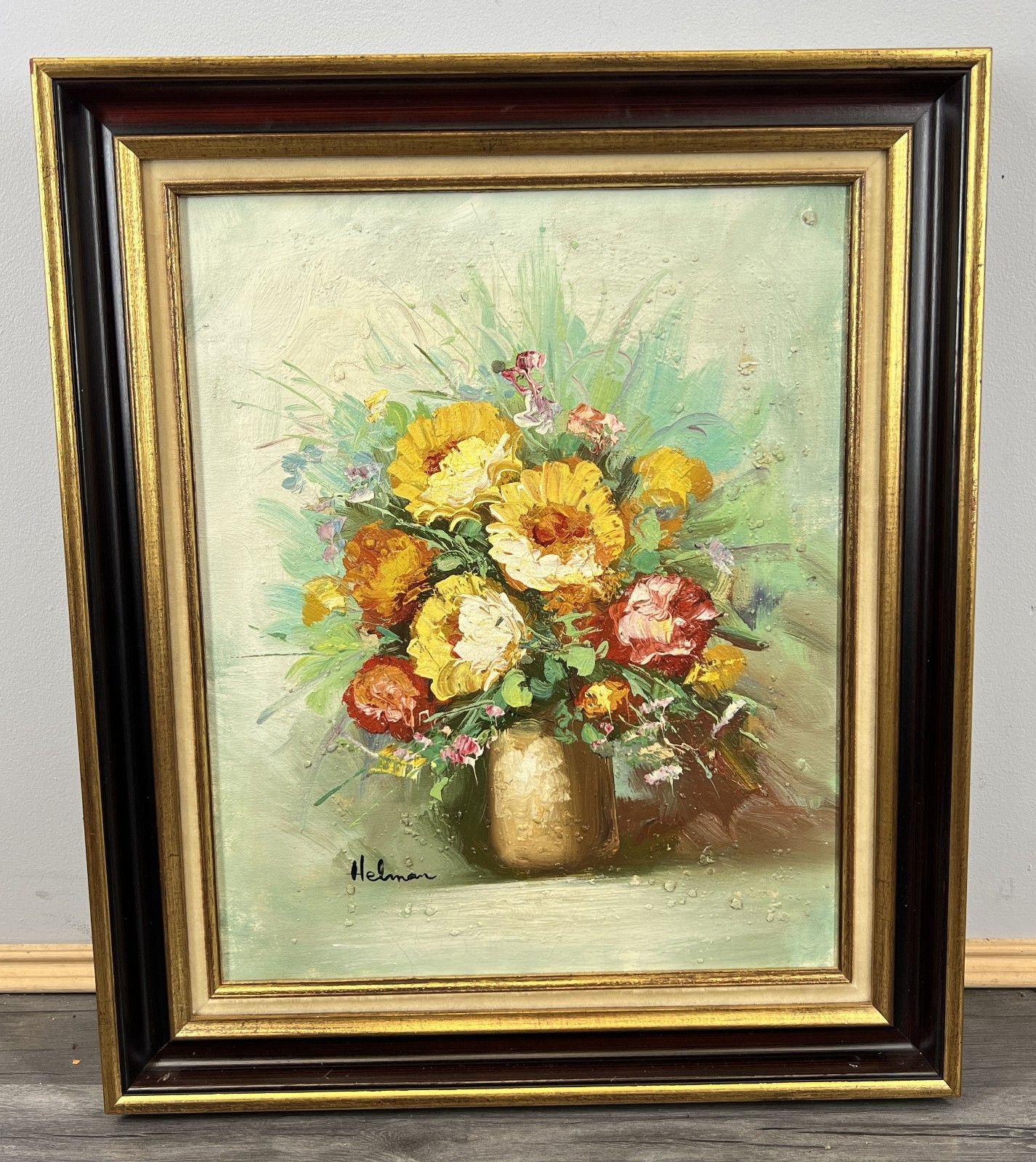 Vintage French Oil Painting Floral Still Life Framed Artwork Signed Lot 4632