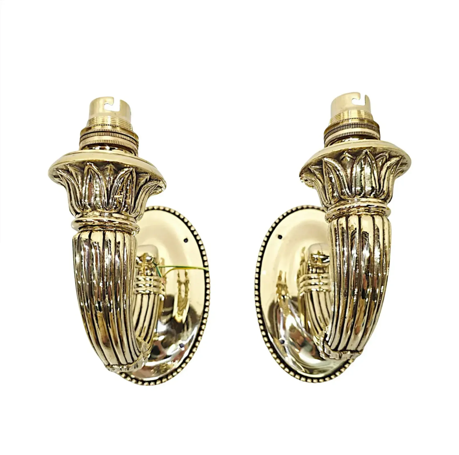 A Very Rare Pair Of Early 20th Century Brass Wall Lights And A Pair Of Matching Smaller Wall Lights photo for sale