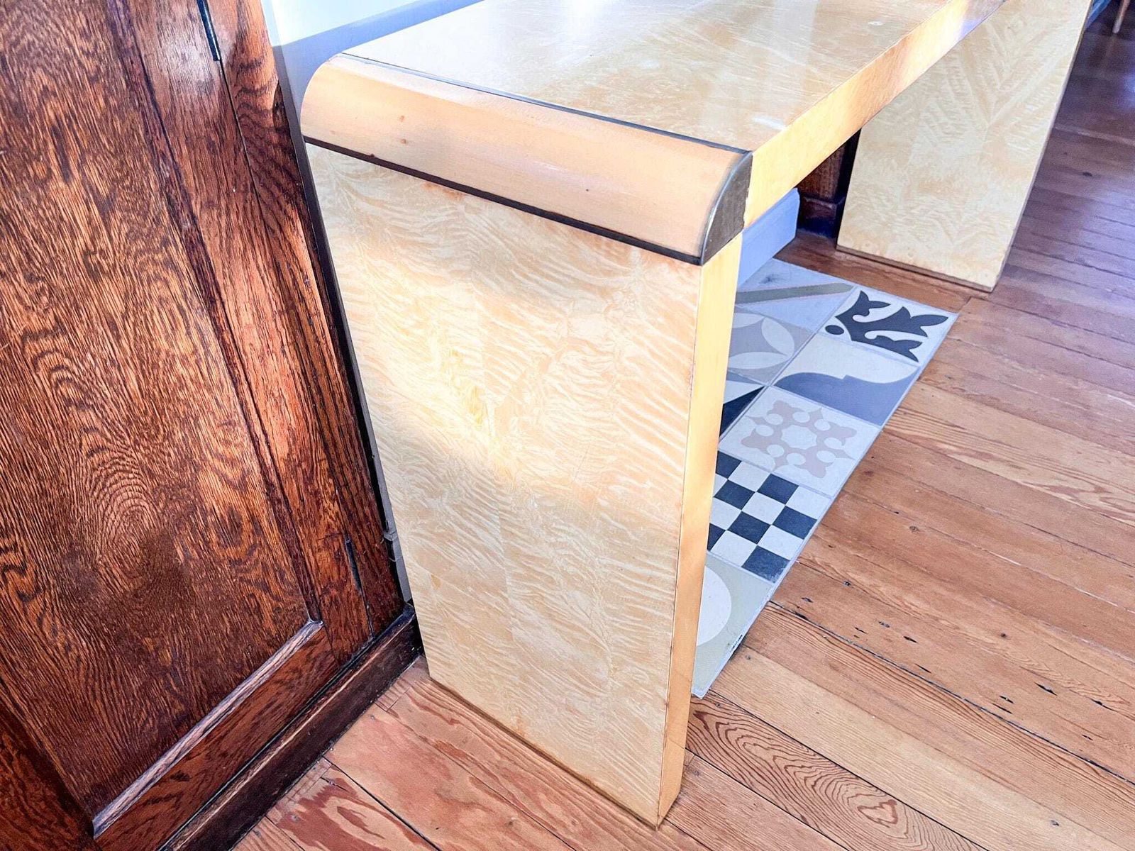 1050.0 Italian Art Deco Style Burl Wood Console Table photo