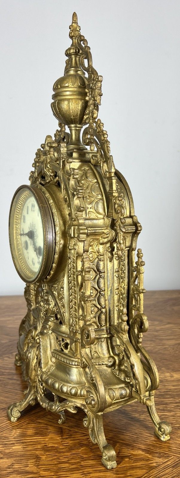 Mantel Clock Vintage French Style Architectural Brass Garniture Set Lot 4645 photo buy