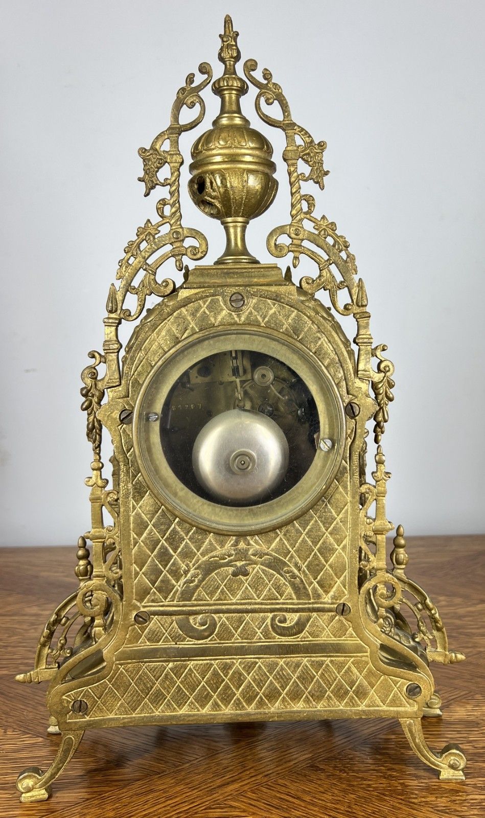 Mantel Clock Vintage French Style Architectural Brass Garniture Set Lot 4645 photo vintage