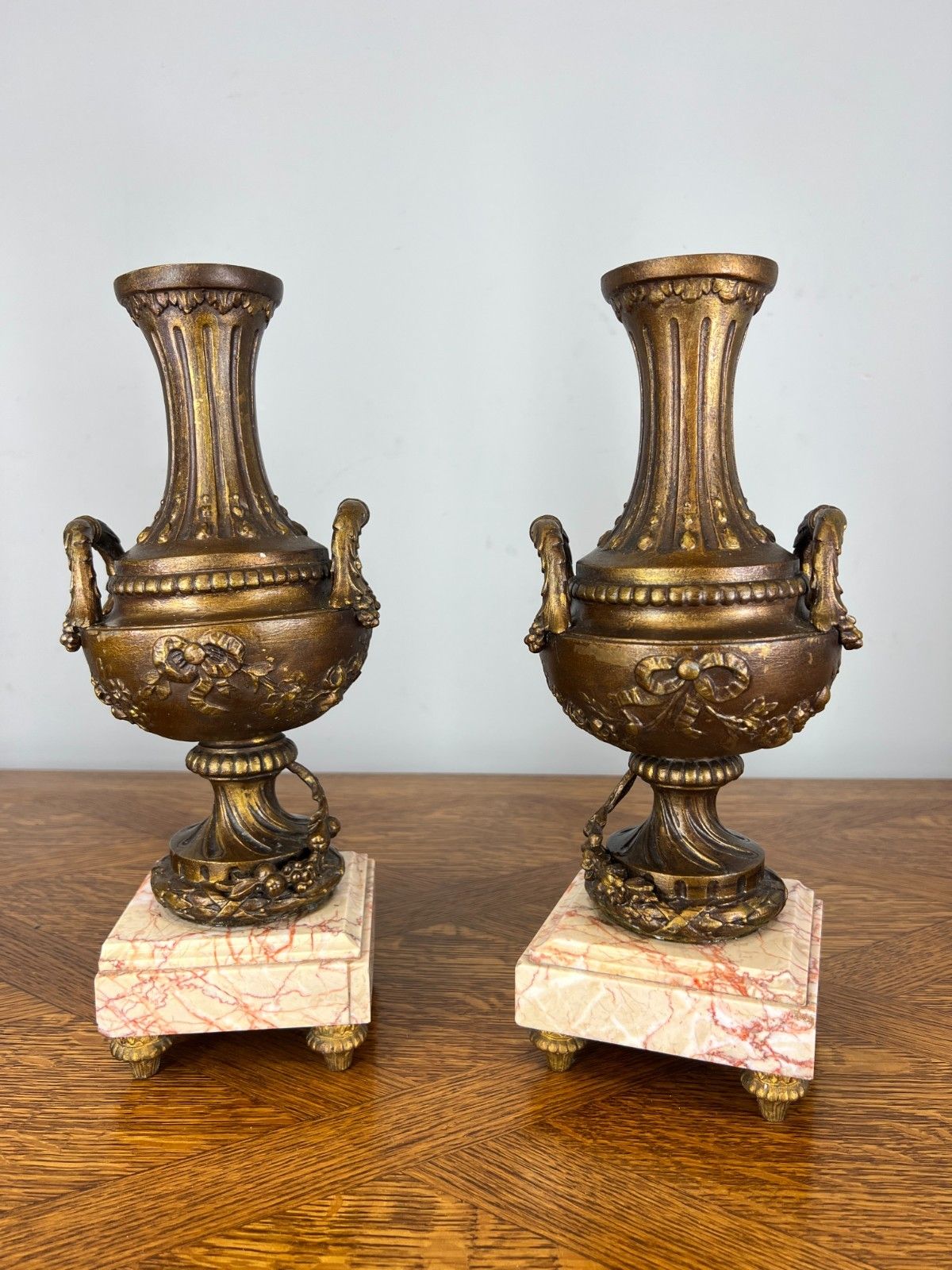 Mantel Clock Antique French Art Nouveau Style Bronze Garniture Set Lot 4639 photo for sale