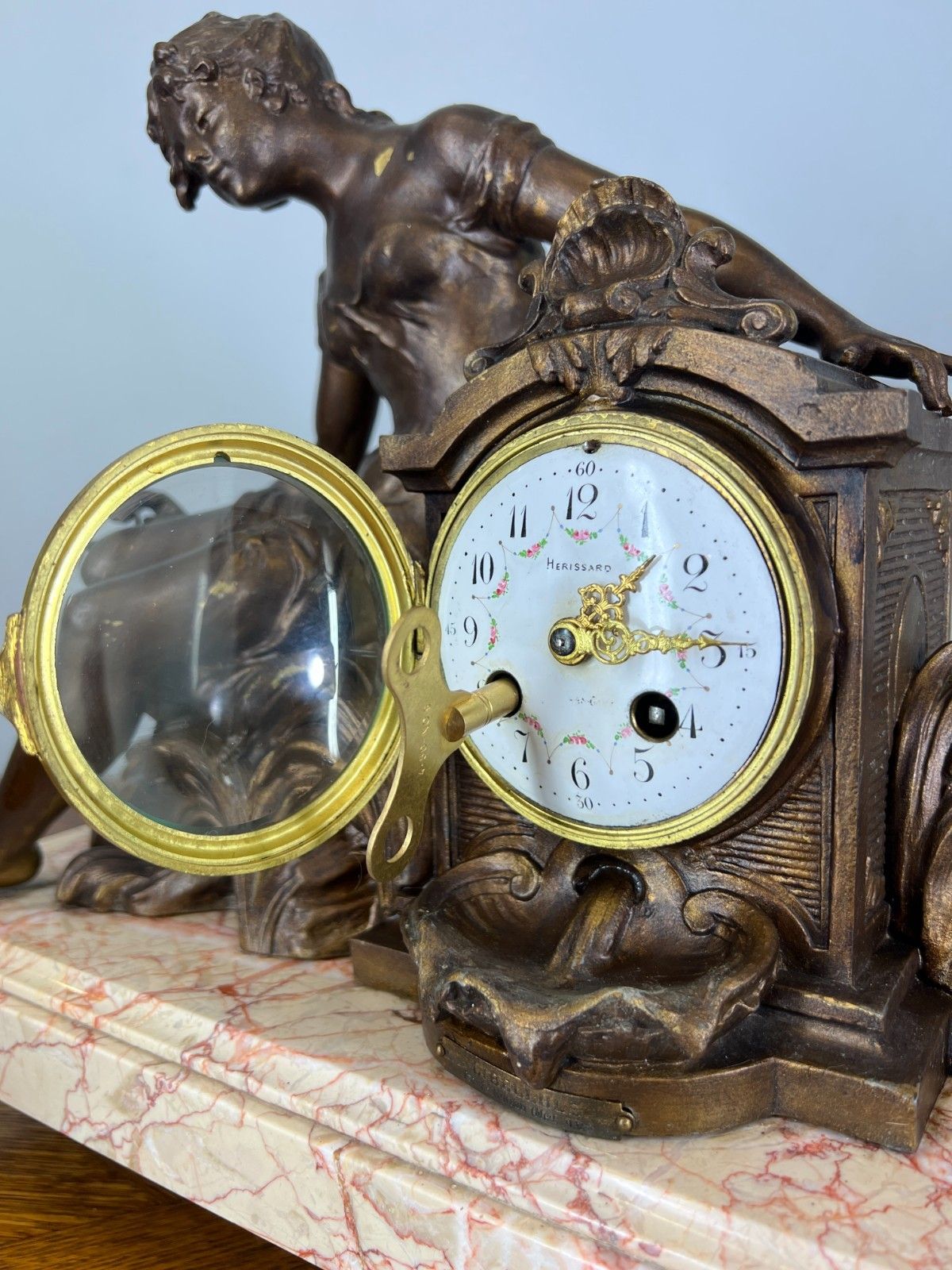 Home Decor Mantel Clock Antique French Art Nouveau Style Bronze Garniture Set Lot 4639 photo