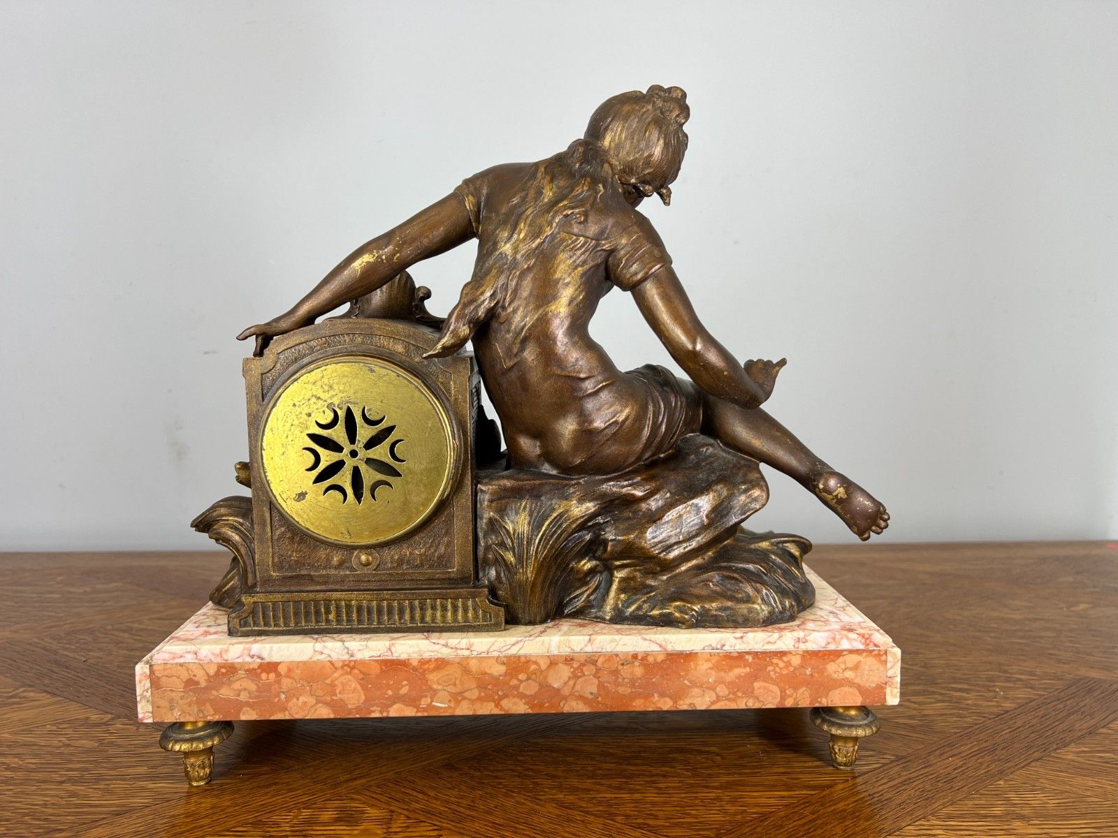 699.0 Mantel Clock Antique French Art Nouveau Style Bronze Garniture Set Lot 4639 photo