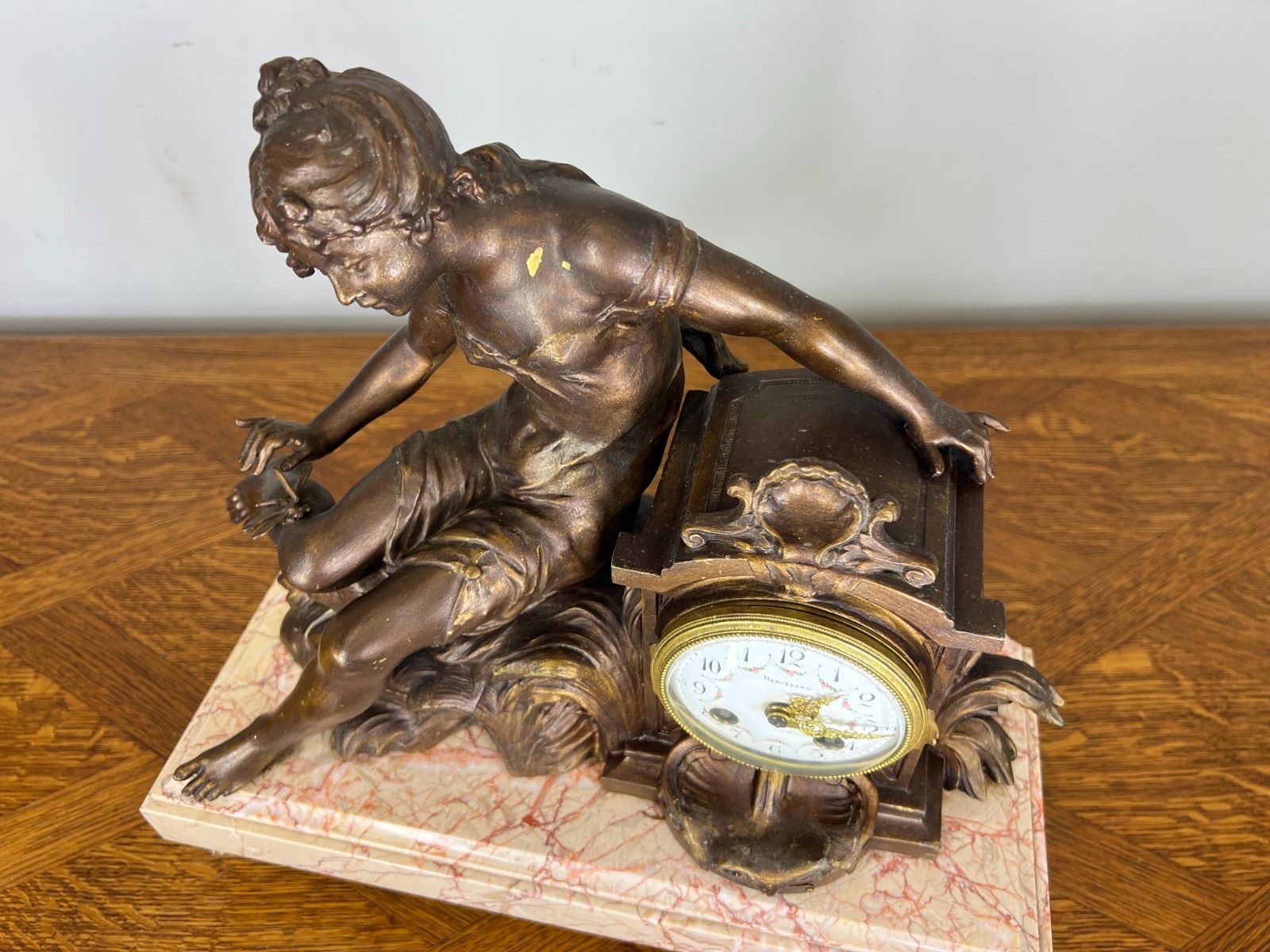 photo vintage Mantel Clock Antique French Art Nouveau Style Bronze Garniture Set Lot 4639