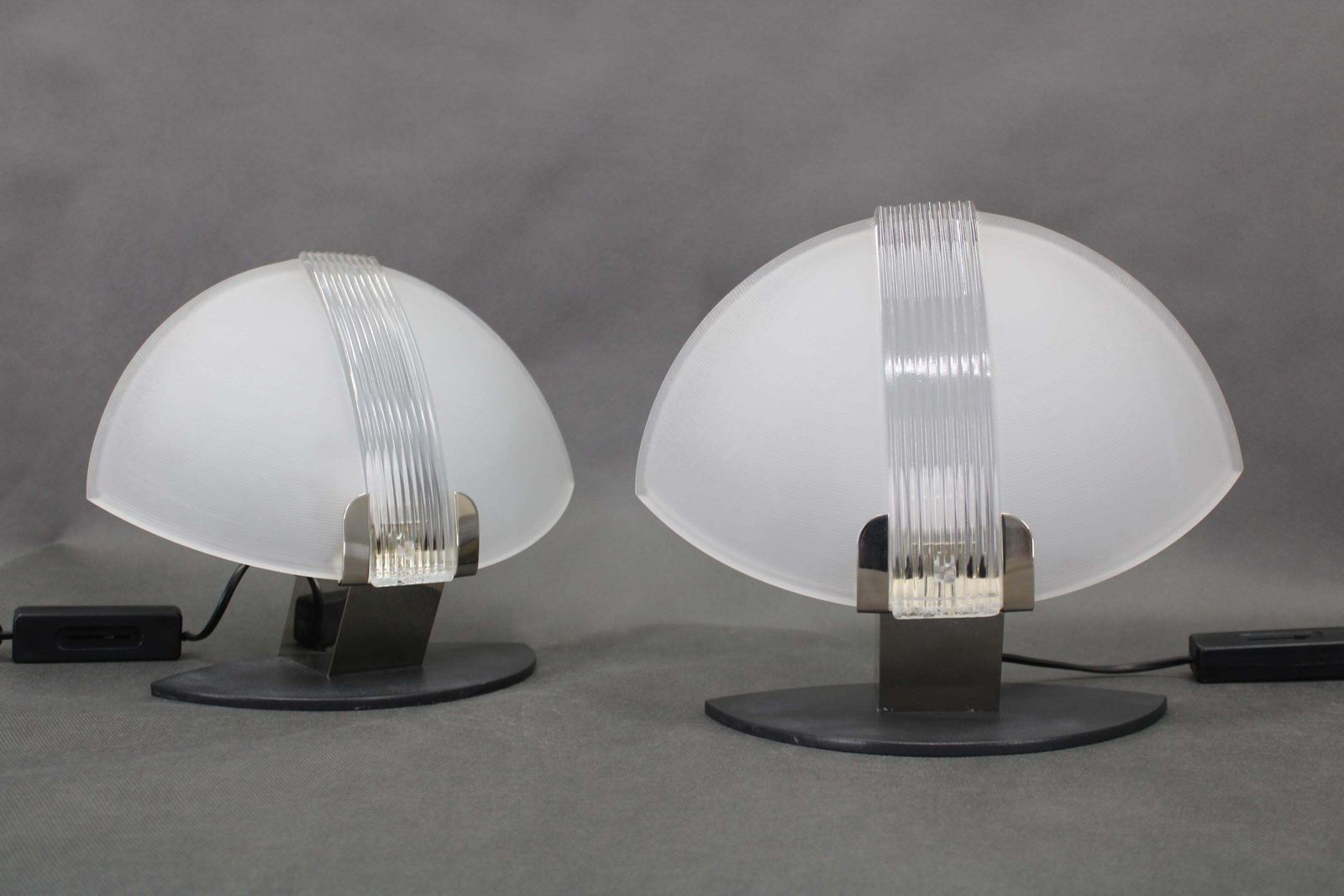 Pair Of Italian Midcentury Table Lamps By F. Fabbian, Frosted Glass, 1980s photo furniture