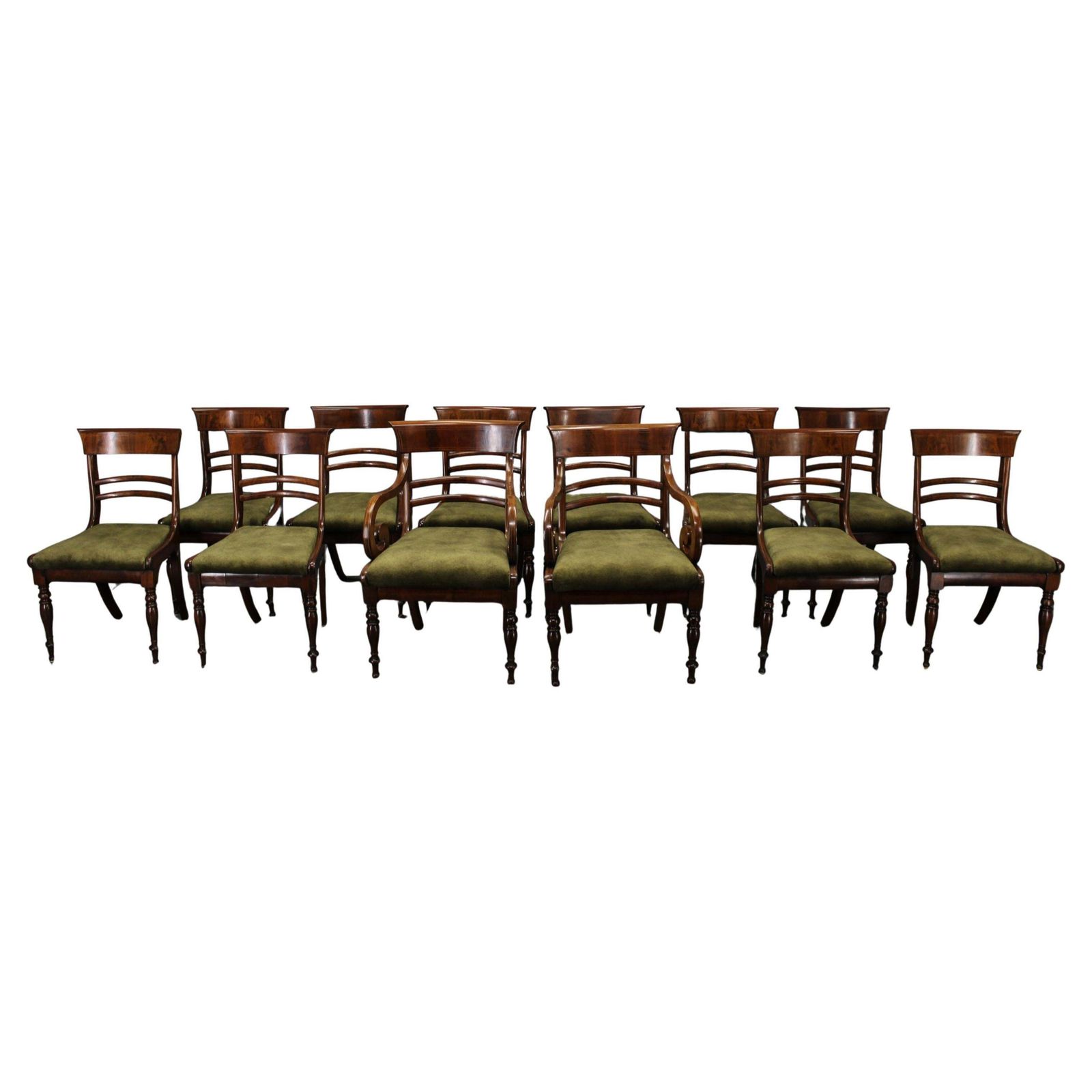 French Art Deco Walnut Dining Chair Set With Armchairs, France 1930s