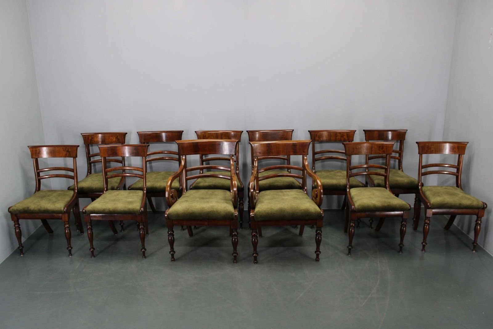 French Art Deco Walnut Dining Chair Set With Armchairs, France 1930s photo furniture