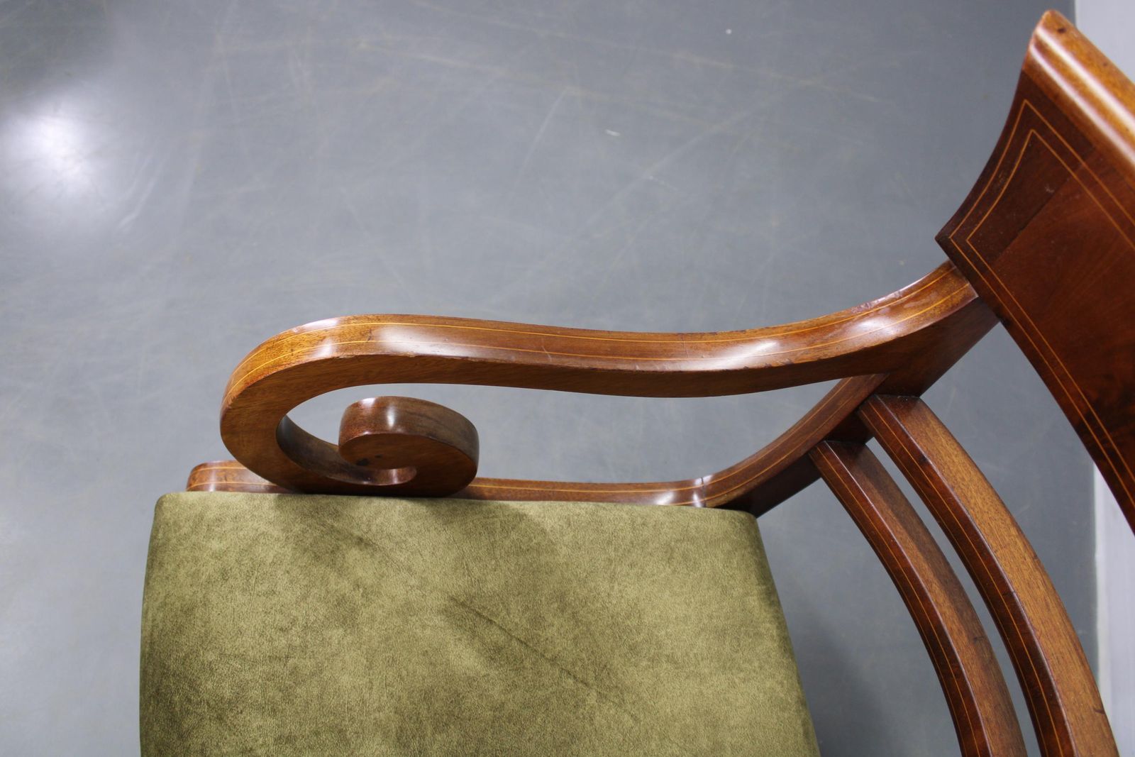 photo buy French Art Deco Walnut Dining Chair Set With Armchairs, France 1930s