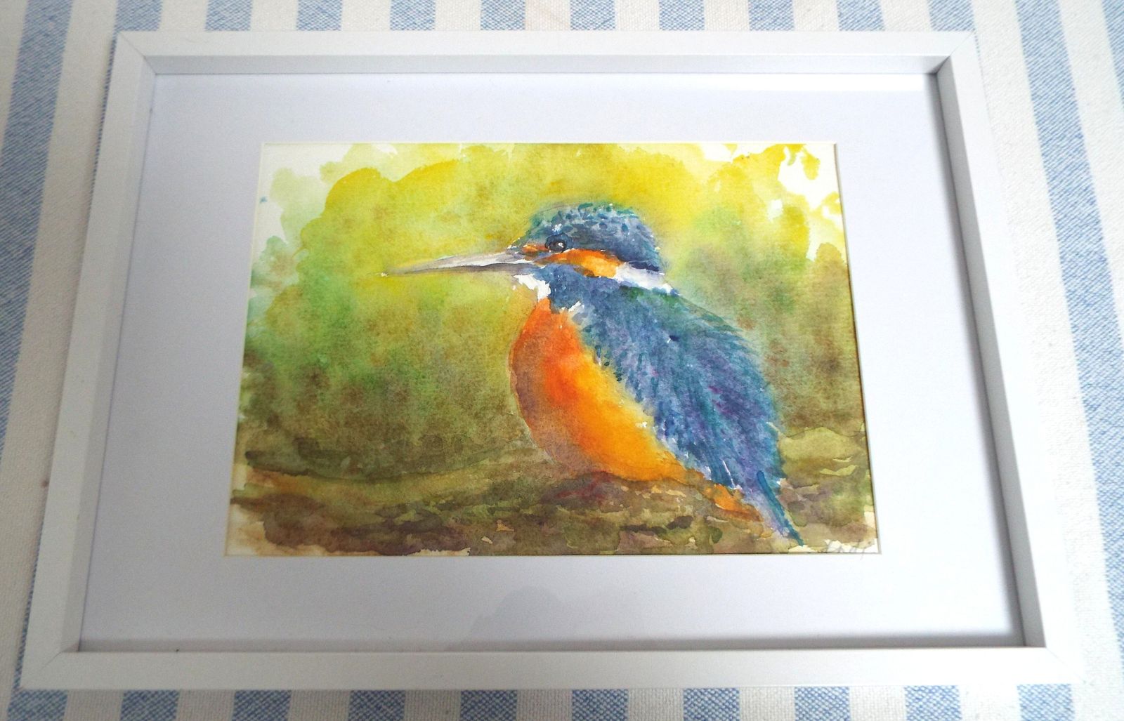 New Framed Original Watercolour Wildlife Painting Kingfisher Signed Andi J Lucas photo buy