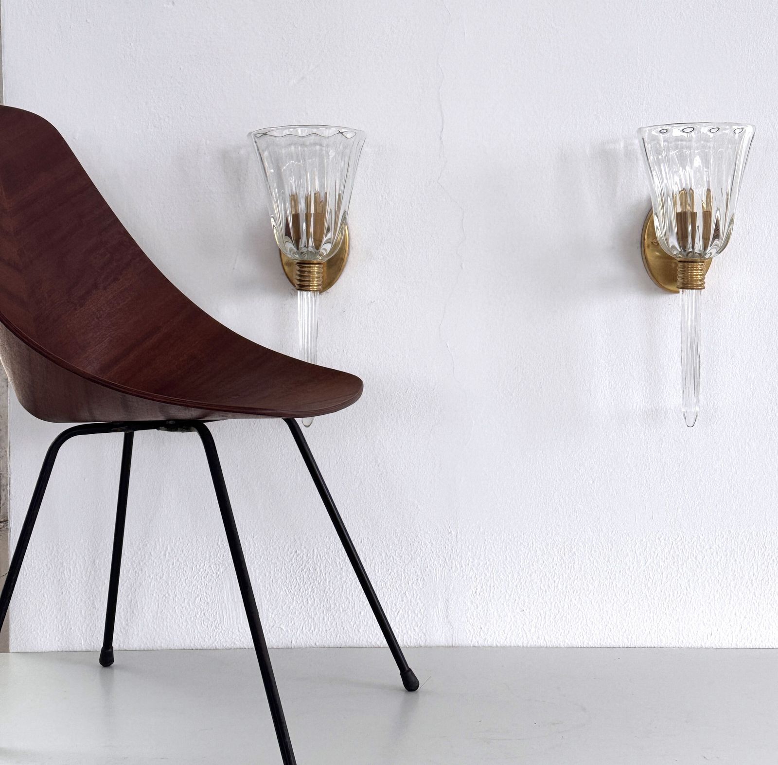 Italian Murano Crystal Glass And Brass Wall Sconces In The Art Deco Style photo furniture
