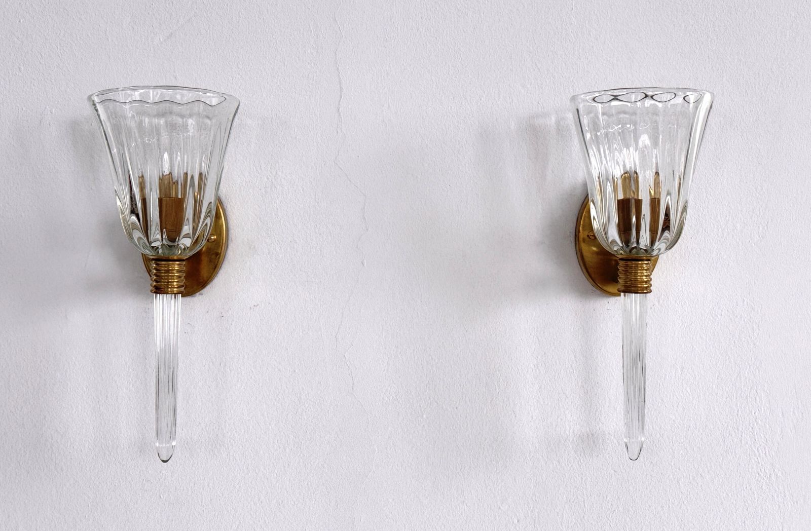 Italian Murano Crystal Glass And Brass Wall Sconces In The Art Deco Style photo for sale
