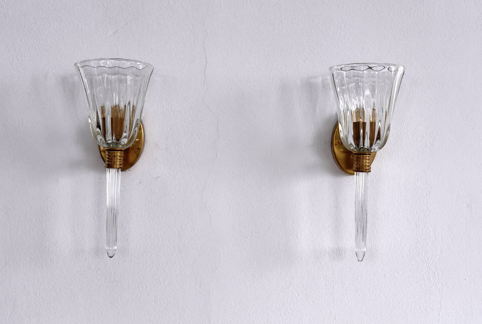 Italian Murano Crystal Glass And Brass Wall Sconces In The Art Deco Style photo 1800.0