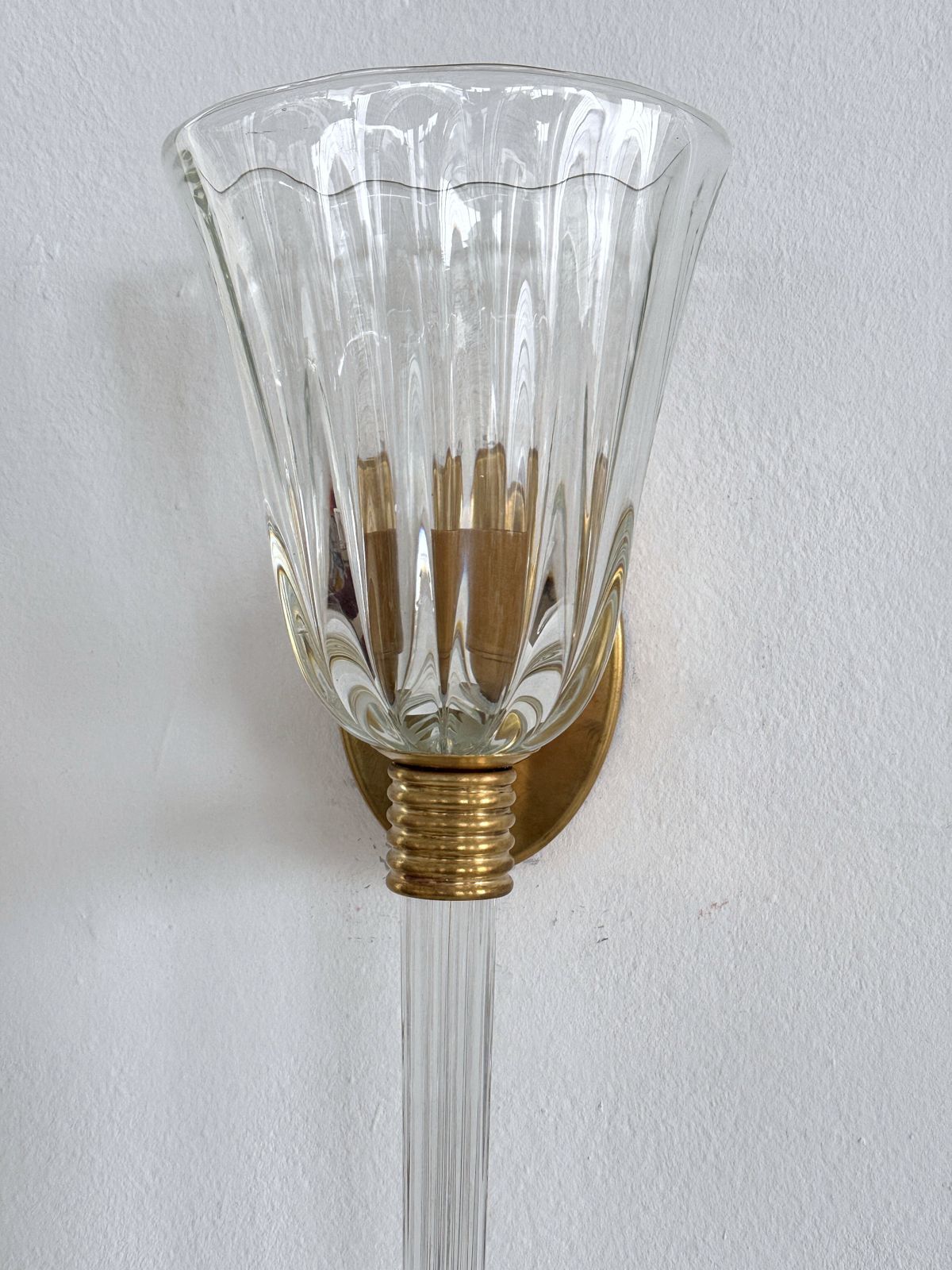 1800.0 Italian Murano Crystal Glass And Brass Wall Sconces In The Art Deco Style photo