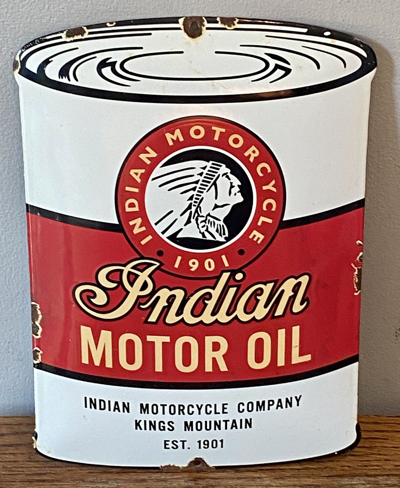 Rare Indian Motorcycle Oil Can Advertising Sign Enamel Motorbike Dealer Dealership Metal Sign Scout Indian Chief Indian Bobber Springfield photo 225.0