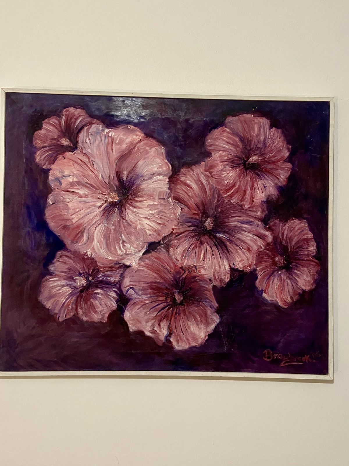 Original Oil Painting “Pink Mallow” (1985) By J.F. Braybrook