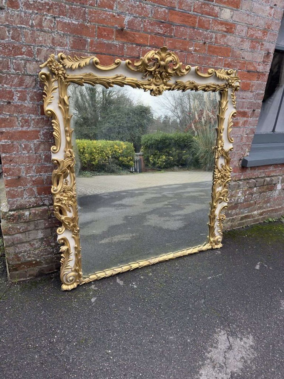 A Spectacular Large Antique English 19th C Ornate Framed Gilt & Painted Overmantle Mirror.