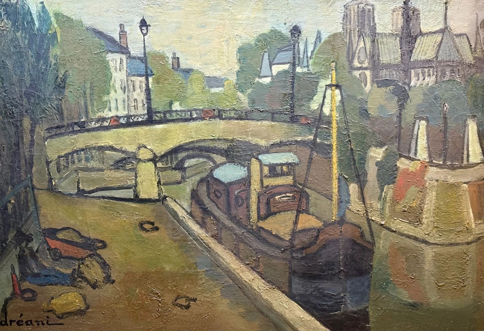 Oil On Canvas, 1961 By Simone Andeani 'Pont Notre Dame' 100cm Wide X 65cm High photo vinterior