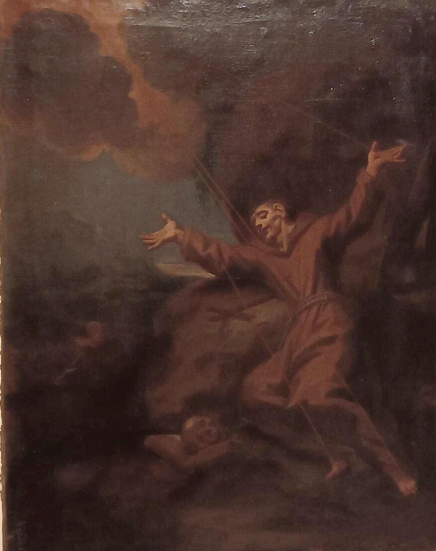 Antique Oil Painting On Canvas Depicting Saint Francis In Ecstasy photo for sale