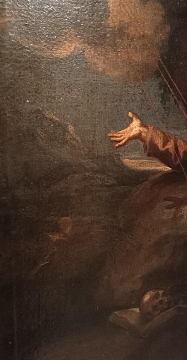 1257.0 Antique Oil Painting On Canvas Depicting Saint Francis In Ecstasy photo