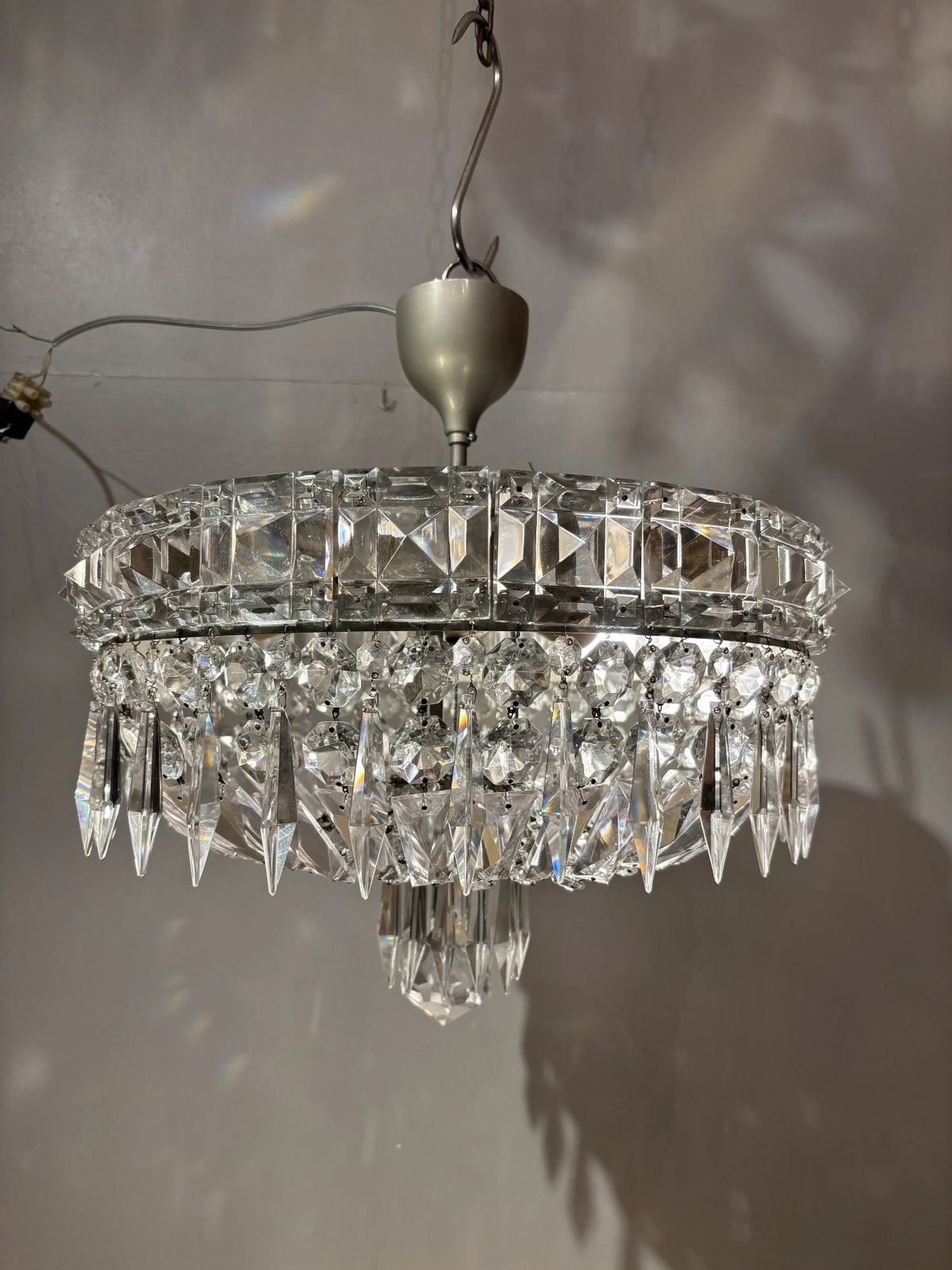 Italian Mid Century Chrome And Bohemian Crystal Flush Mount photo furniture