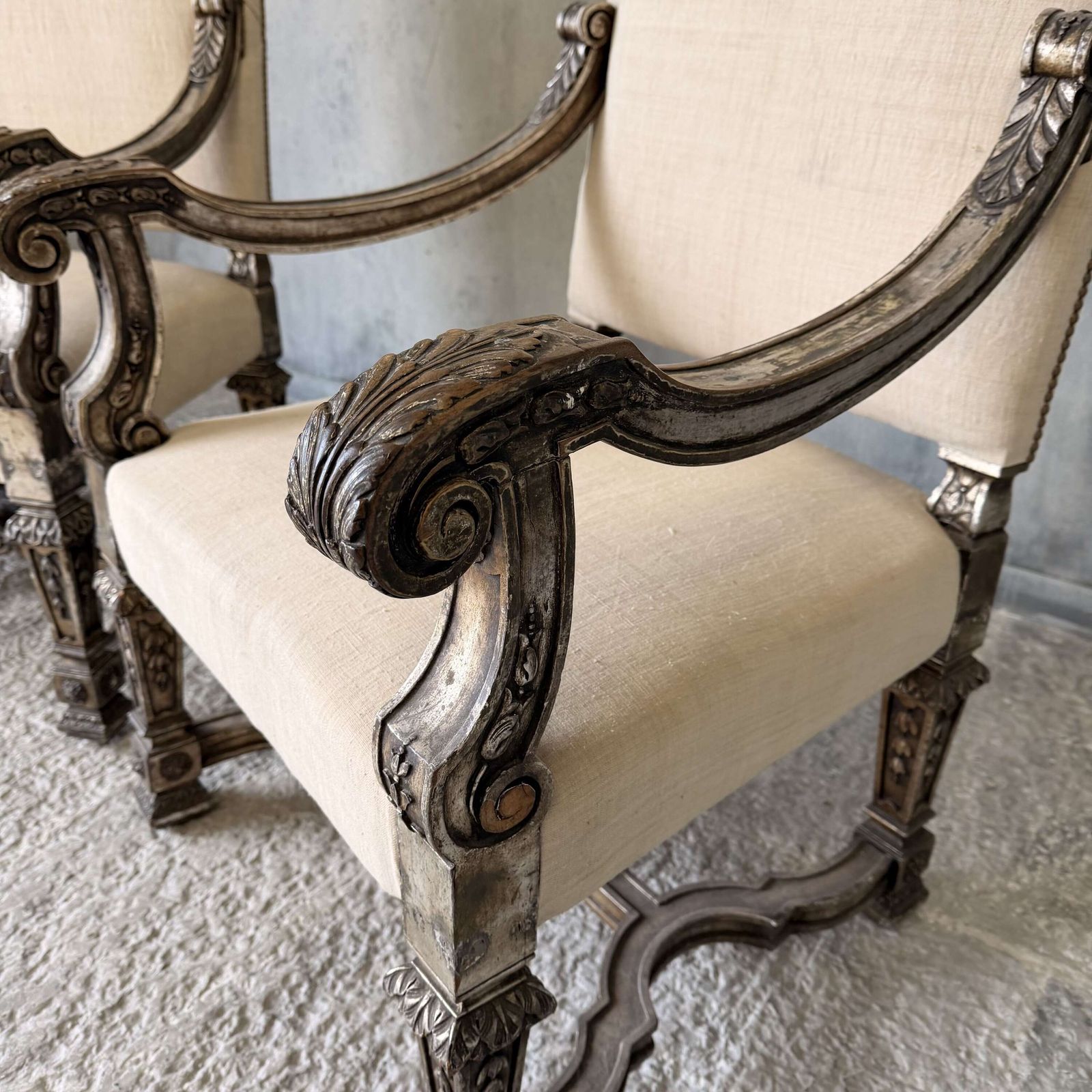 photo for sale Pair Of 19th Century Giltwood Baroque Style Throne Armchairs