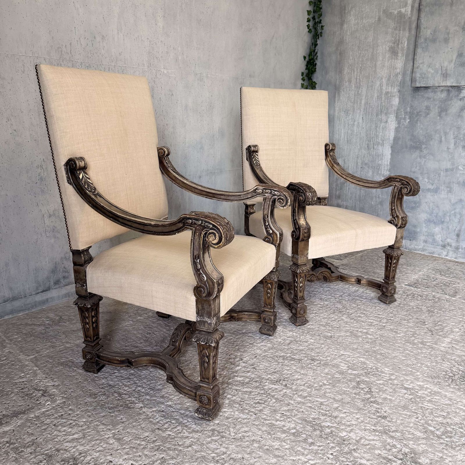 photo buy Pair Of 19th Century Giltwood Baroque Style Throne Armchairs
